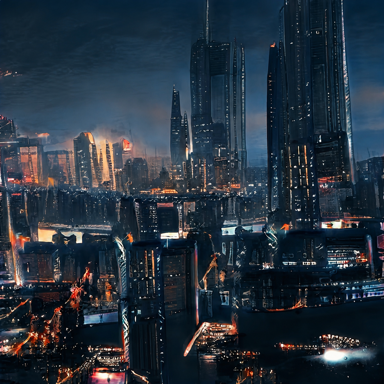 Futuristic city AI artwork from the CyberArt NFT collection