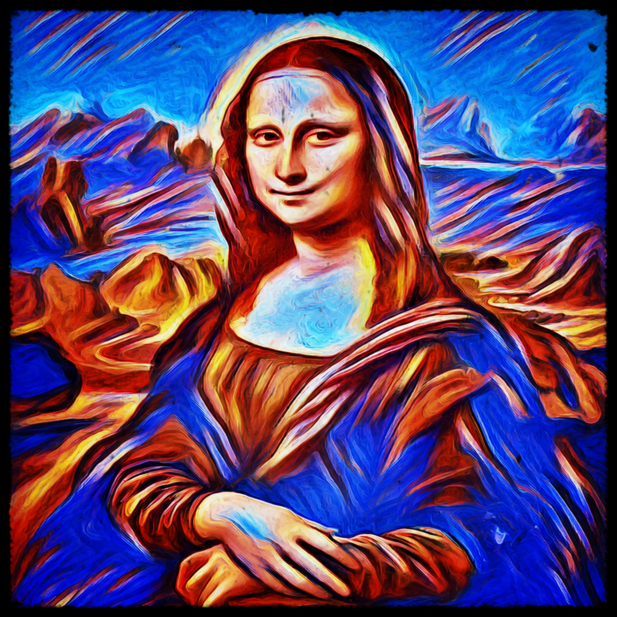 Colorful AI interpretation of the Mona Lisa from the Mona 100 NFT collection