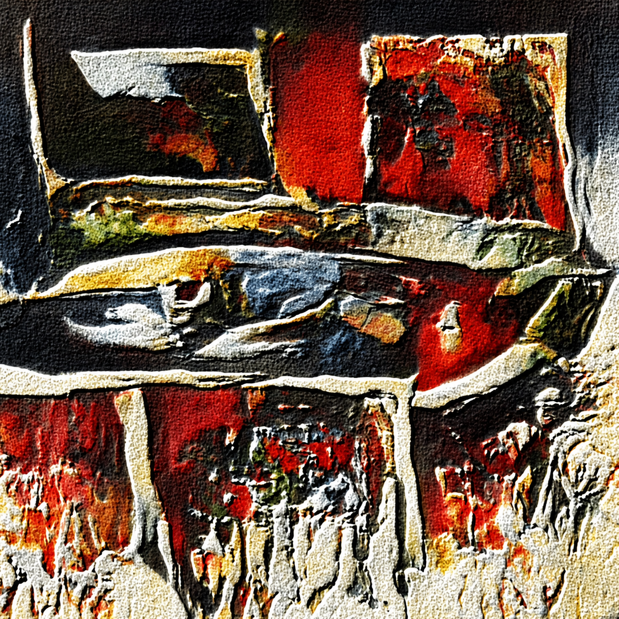 Red black and cream abstract AI artwork from the Peaster Art NFT collection